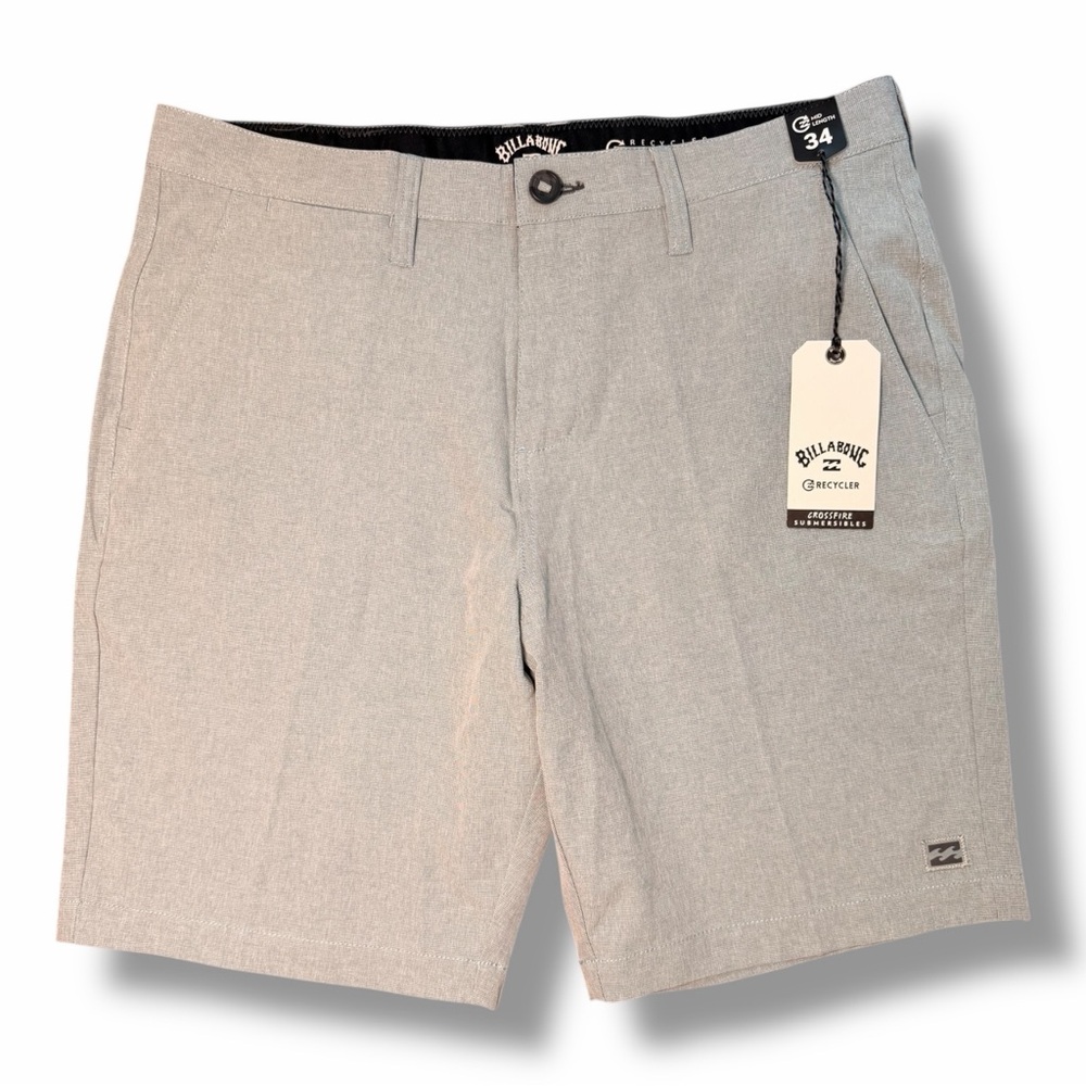 Billabong Men's Light Grey Recycler Crossfire Submersibles Mid Length Shorts 34